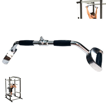 Press Down Bar Cable Attachment LAT Pull Down Bar Pull Down Machine Attachments V-shaped Bars with Rubber Handgrips & Revolving Hanger (28 Inch Bar)