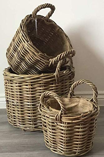 Round Kindling/Storage Basket, Hessian Lined, Excellent Quality, Very Strong Kuba Rattan Small