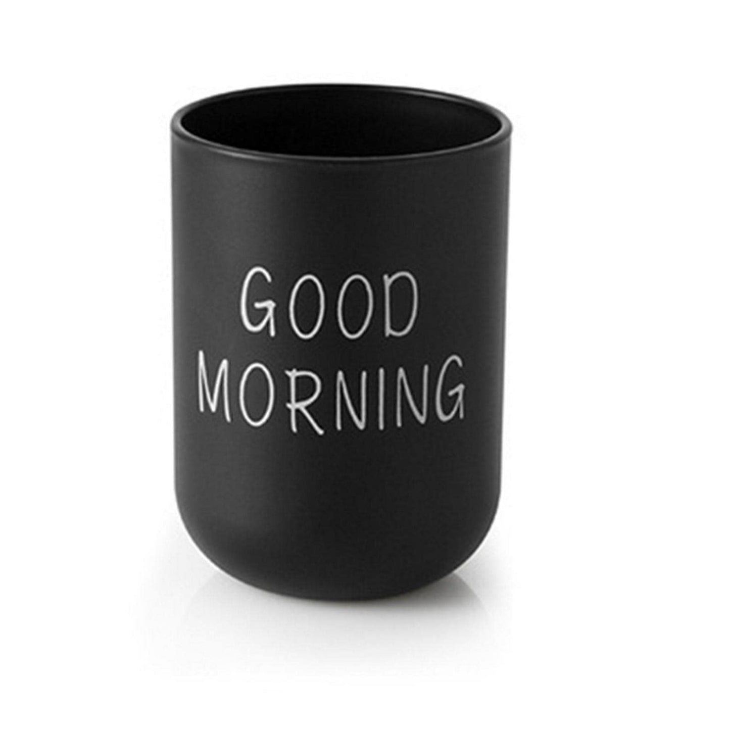 ALEOHALTER Toothbrush Holder, Good Morning Cup Toothbrush Cup, Home Travel Bathroom Washing Toothpaste Holder Plastic Tumbler Cup(Black)