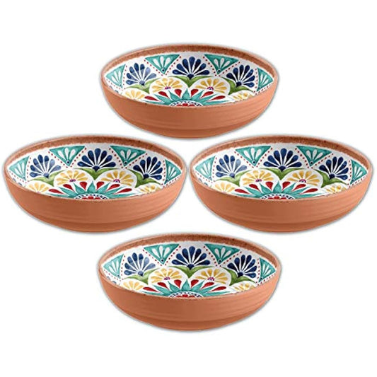 Auntie Morags Purely Home Rio Medallion 20cm Melamine/Plastic Low Cereal/Pasta/Dessert Bowls - Set of 4 Bowls