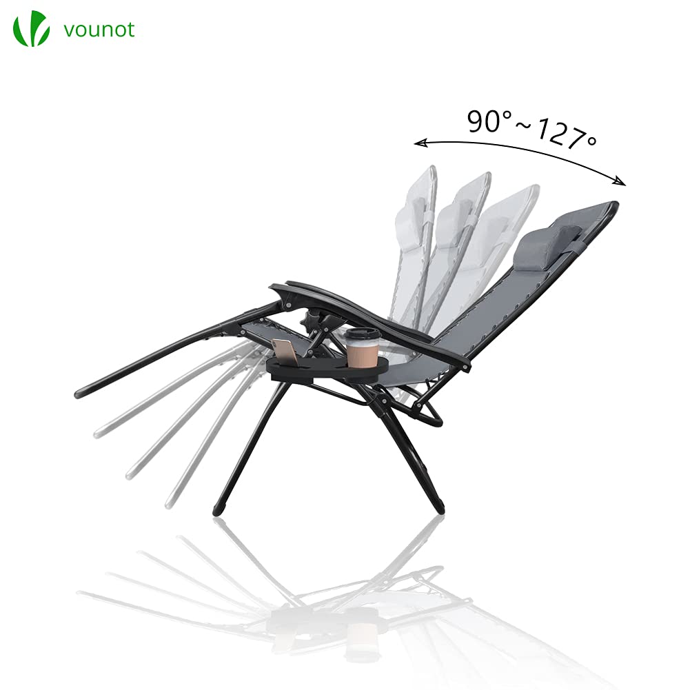 VOUNOT Zero Gravity Chair with Side Table, Set of 2, Deck Folding Recliner Sun Loungers Outdoor Chair with Cup and Phone Holder, Grey