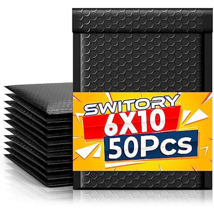 Switory Padded Envelopes A5 Bubble Mailers Packaging Bags 50pcs 6x10In Black Small Envelopes Bubble Envelopes A5 Envelopes Bubble Wrap Envelope Mailer Bags Poly Mailers 15.3cmx22.9cm
