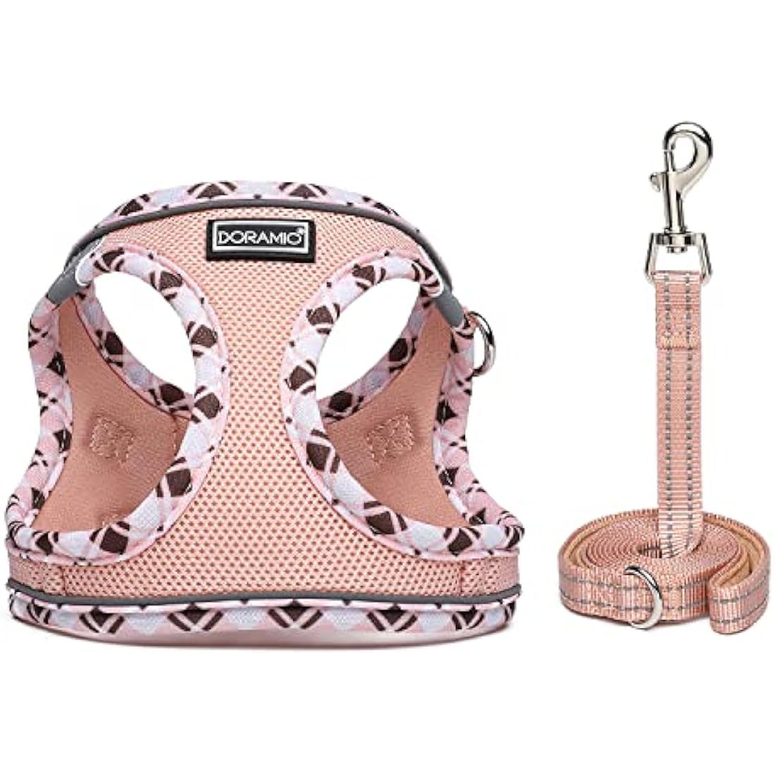 DORAMIO Step-in Dog Harness and Leash Set, Soft Mesh No-Chock Reflective Breathable Easy Walk Lightweight Vest Harnesses with Safety Buckle for Small Dogs, Cats, Puppies (Champagne, XL)