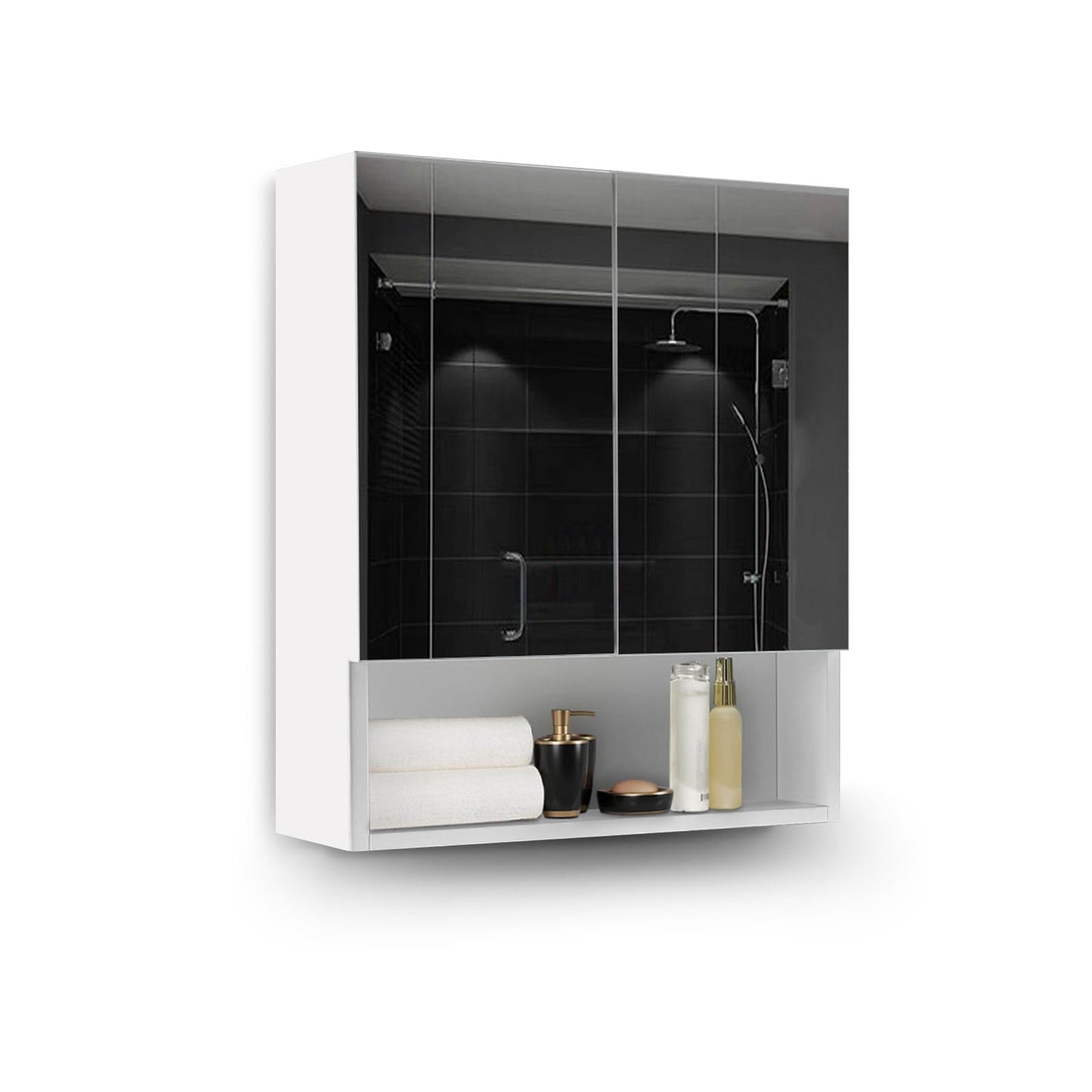 TUKAILAi 2 Door Bathroom Mirror Cabinet with Open Shelf, Wall Mounted