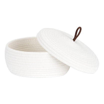 Sea Team Round Cotton Rope Storage Basket with Lid, Decorative Woven Storage Bin, Pot, Caddy, Organizer, Container for Snacks, Towels, Plants