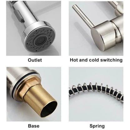 Modern Mono Kitchen Mixer Tap Dual Spout & Pull Out Spray Single Lever Chrome 360° Swivel Spout 2-Modes Spray Faucet Water Tap
