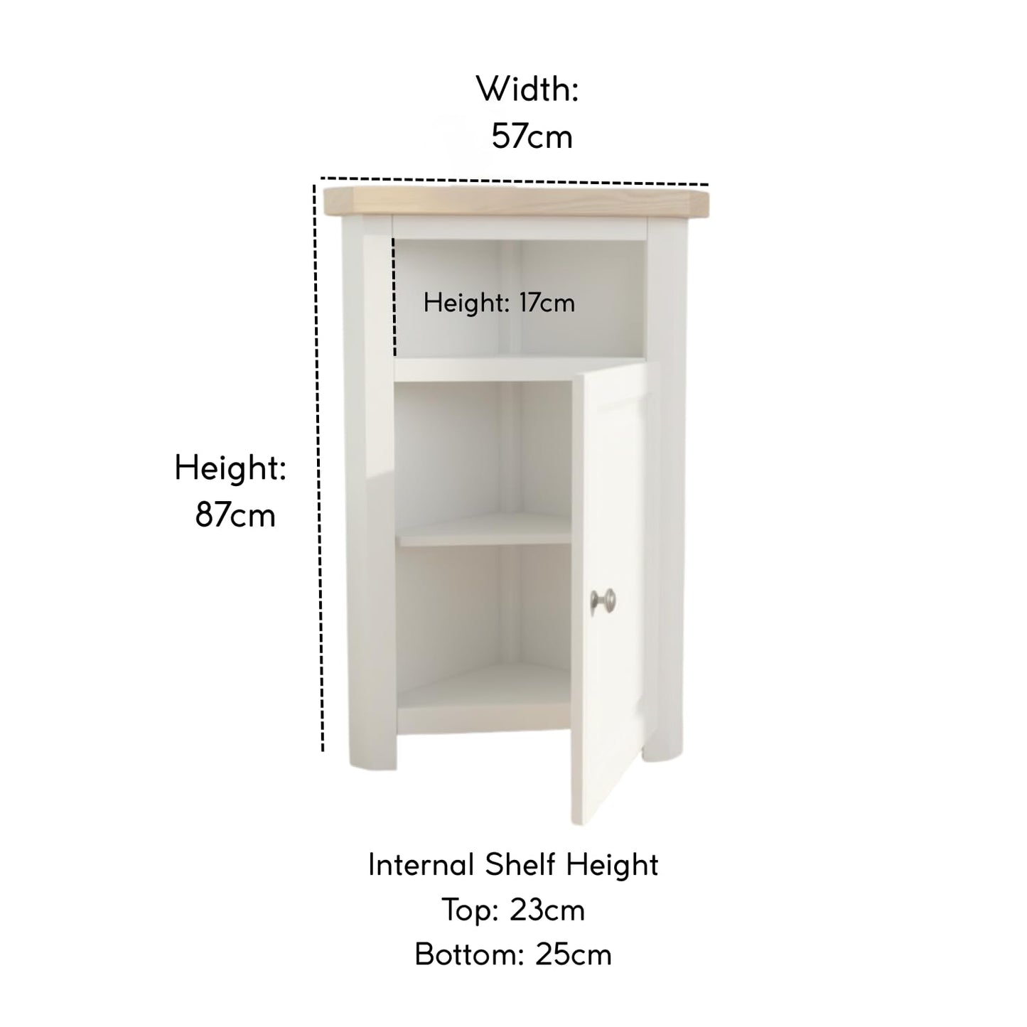 GROFurniture Painted Cashmere Grey Corner Cabinet, Tall Triangle Storage Cuboard for Livingroom, Corner Oak Unit for Livingroom, Bathroom & Hallway