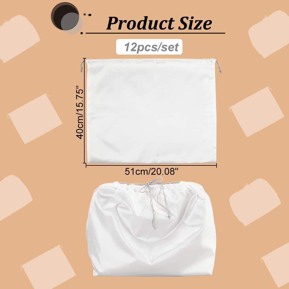 NBEADS 12 Pcs Drawstring Bag for Handbag, 40x51cm White Large Size Drawstring Storage Bags Big Imitation Silk Gift Jewelry Bags Travel Storage