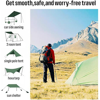 KOMCLUB Tarp Poles Adjustable Tent Pole Upgrade Thickened Stainless Steel Camping Tarp Pole for Outdoor Canopy Awning Rain Shelter