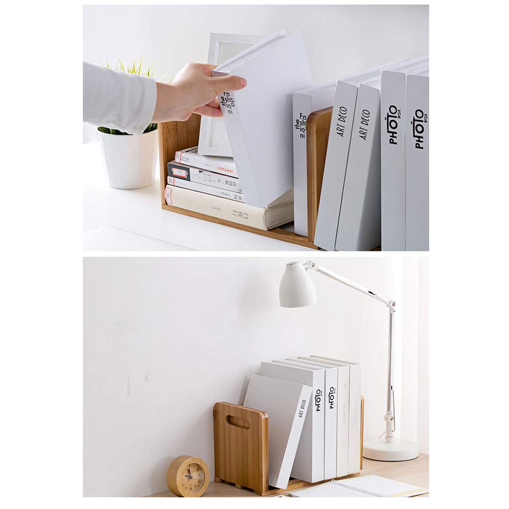 HomDSim Bamboo Desktop Bookshelf Adjustable Storage Organizer Display Shelf Rack,Countertop Platforms, Book Stands Shelves