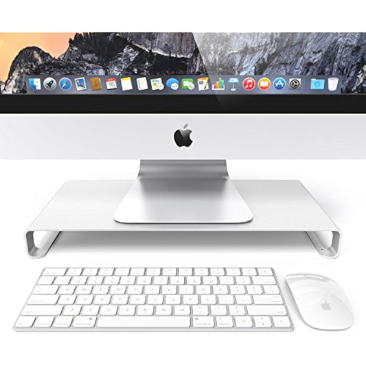 Desire2 Monitor Stand Riser, Silver Aluminium Metal Desk Shelf, Designed for iMac Stand, Macbook, Laptop Screen Riser, Slim Computer Stands, Printer, Office Organisation, Computer Accessories for Desk