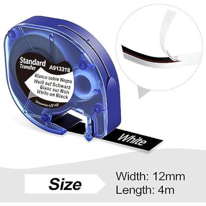 Wonfoucs Compatible with Dymo Letratag Label Tape White on Black 913318, Replacement for Dymo Plastic Label Tape for Dymo LT-100H LT-100T LT-110T 200B QX50 XR 2000 Label Maker Tape, 5-Pack