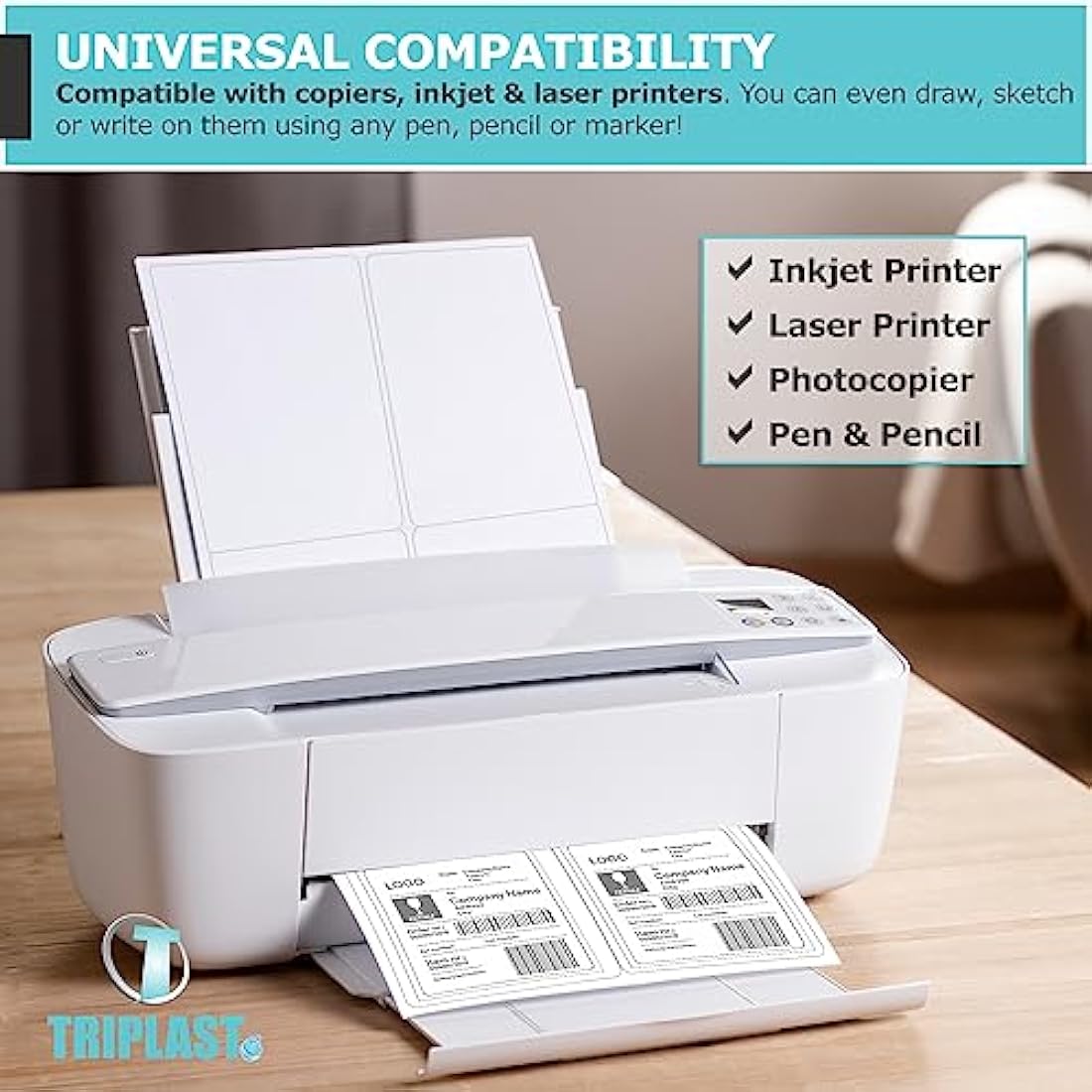 Triplast 50 x Multipurpose A4 Label Sheets - 65 Labels Per Sheet (38 x 21mm Each) - Easy Peel White Labels for Inkjet & Laser Printer - Address Labels, Shipping Labels, File Labels, DIY Stickers