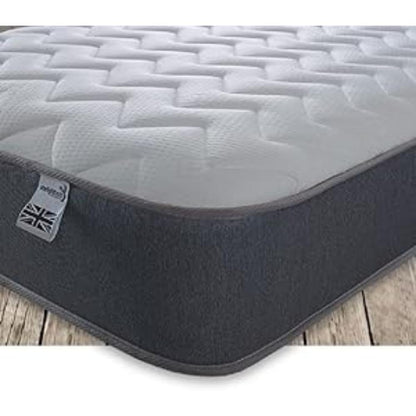 Starlight Beds Essentials Zig Zag European Small Single Mattress with Springs and Memory Foam. 7.5 Inch Budget Mattress. Grey, Soft Firmness