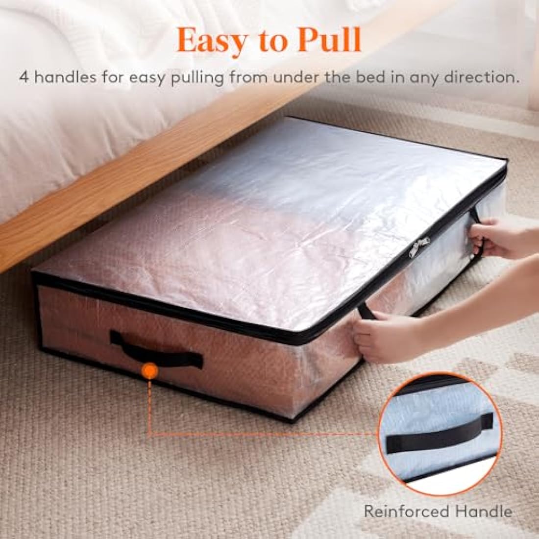Lifewit 2 Pack Under Bed Storage, 60L Large Clear Plastic Storage Bags, Clothes Storage Boxes Wardrobe Storage Organizer with Reinforced Handle Sturdy PP Fabric for Bedding Clothes Blanket
