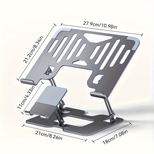 Omana Ergonomic 2-in-1 Laptop Stand with Phone Holder for Desk, Adjustable Riser, Sturdy and Portable, Fits All Laptops and Phone (Silver)
