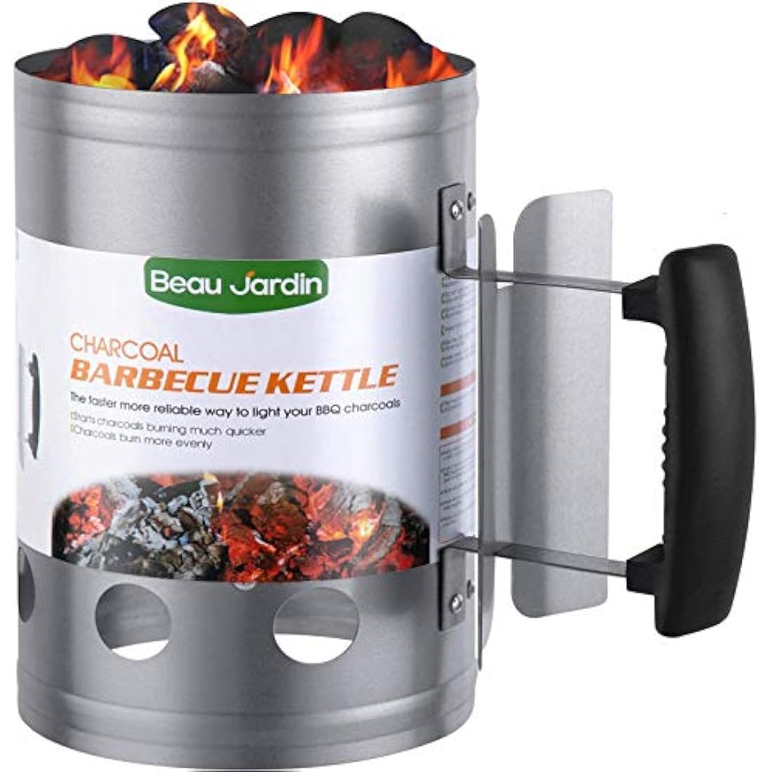 BEAU JARDIN Charcoal Chimney Starter Grill Can Barbecue BBQ Galvanized Steel Chimney Lighter Basket Outdoor Cooking Quick Rapid Fire Briquette for Grilling Camping Accessories 17.7 x 28cm/7x 11in