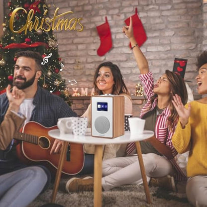 LEMEGA CR4 DAB/DAB+/FM Digital Radio with Bluetooth,Portable DAB Radio with Mains Powered,Dual Alarms Clock with Snooze,Colour Display,Wooden Effect - Walnut