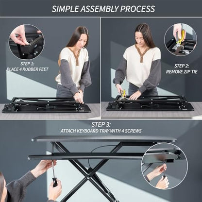 VIVO 81cm Desk Converter, K Series, Height Adjustable Sit to Stand Riser, Dual Monitor and Laptop Workstation with Wide Keyboard Tray, Light Wood Top, White Frame, DESK-V000KF