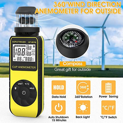 Pocket Anemometer, Handheld Anemometer Update Wind Meter with 360°Rotation any wind Direction