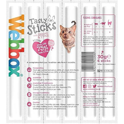 Webbox Tasty Sticks Cat Treats, Salmon and Trout - Kitten Friendly, Wheat and Grain Free, No Artificial Colours (25 x 6 Packs)