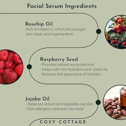 Cosy Cottage Natural Skincare Bundle - Chamomile Makeup Remover (100ml) & Rosehip and Raspberry Leaf Oil Face Serum (30ml) | Gentle Cleansing and Deep Hydration | Natural | Plastic-Free & Eco-Friendly