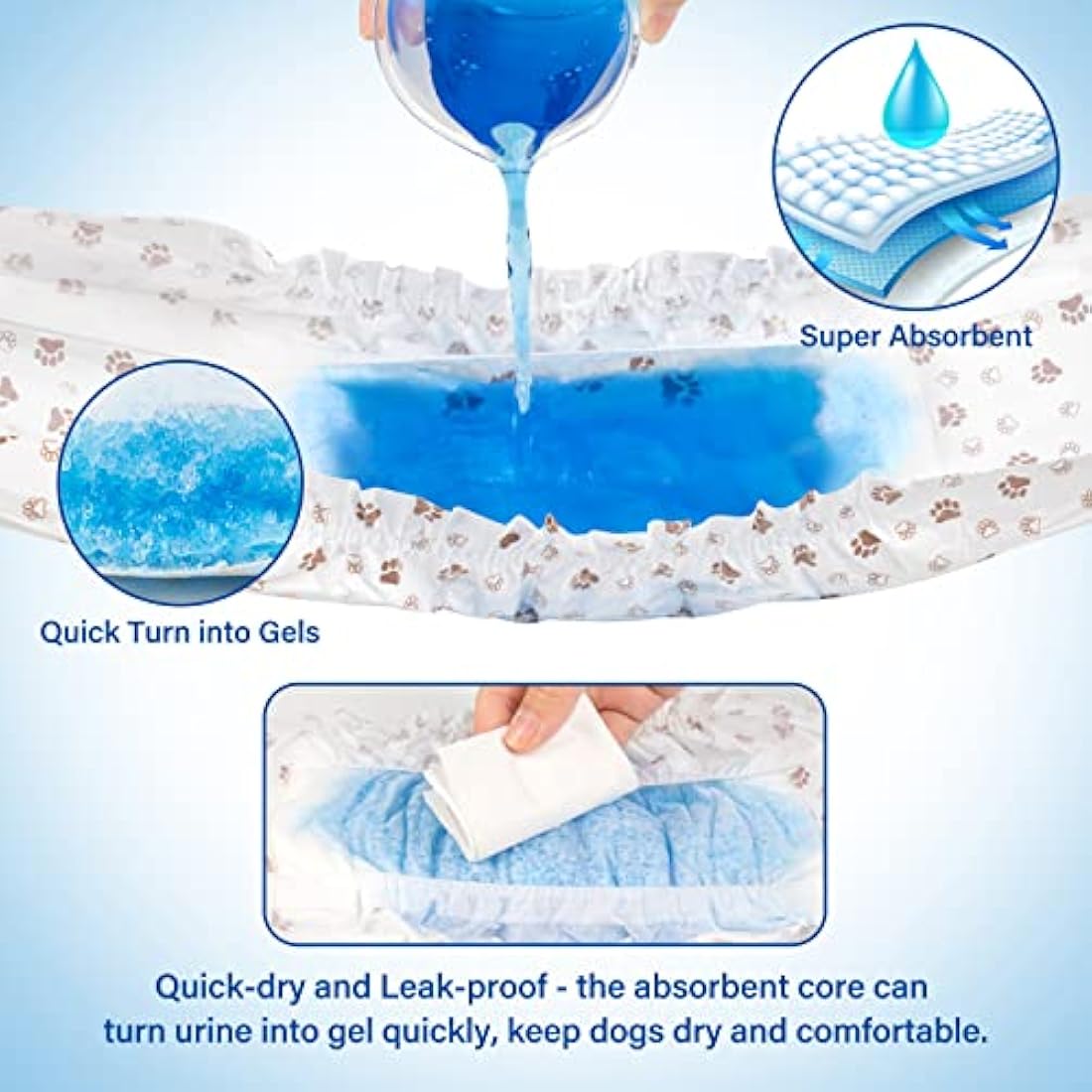 Pet Soft Dog Nappies Male-Disposable Male Dog Wraps 20 Counts, Super Absorbent Puppy Dog Diapers Incontinence Nappy Wraps with Wetness Indicator (L-20 Count)