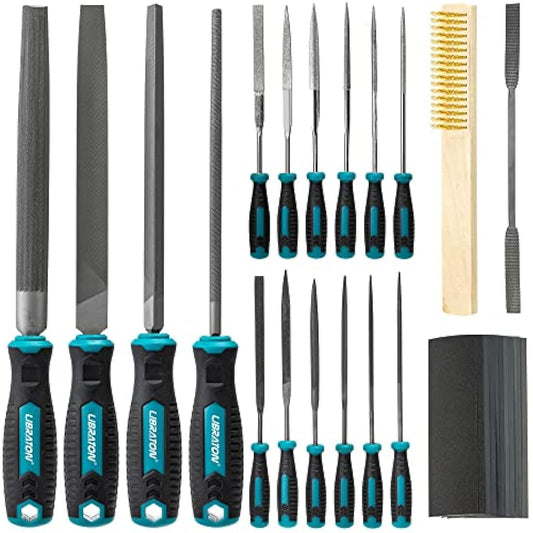 Libraton Metal File Set, Metal Files 31PCs, Metal Files for Steel, 12 Needle Files with Case, Riffler File, 12 Sandpapers, Steel Brush, File Sets for Wood and Metal, for Metalworking & Woodworking