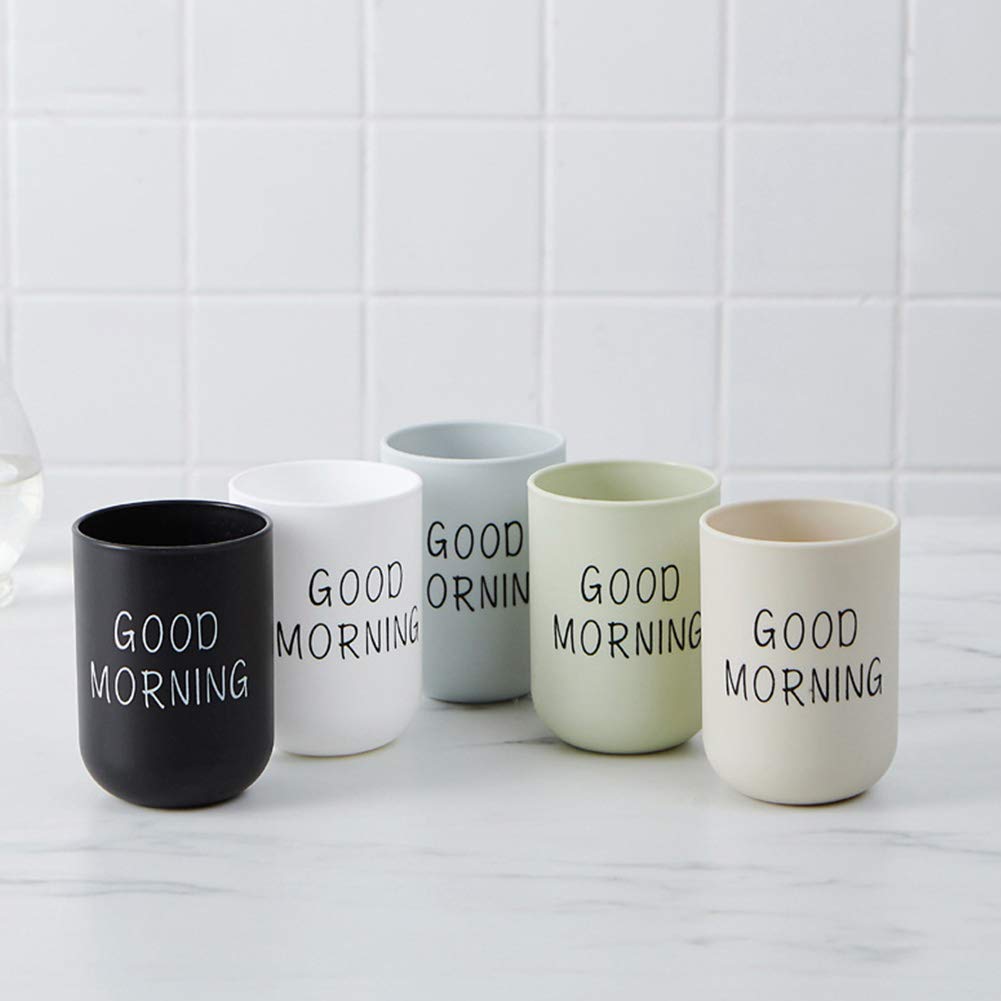 ALEOHALTER Toothbrush Holder, Good Morning Cup Toothbrush Cup, Home Travel Bathroom Washing Toothpaste Holder Plastic Tumbler Cup(Black)