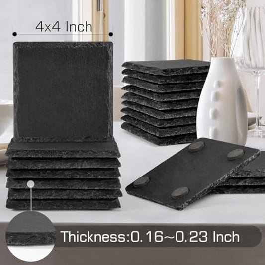 60 PCS Slate Coasters, WEWINK PLUS 4 Inch 30 PCS Round Blank Black Drink Coasters, 30 PCS Square Stone Coasters Bulk Rustic for Laser Engraving, Coffee Table, Home Decor, Bar, Gifts