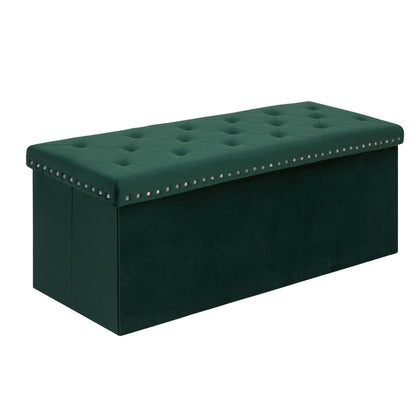 Bonlife Folding Ottoman Bench Seat with Storage,Extra Large End of Bed Storage with Lids,Velvet Footstool for Living Room,Dark Green,110x40x40cm