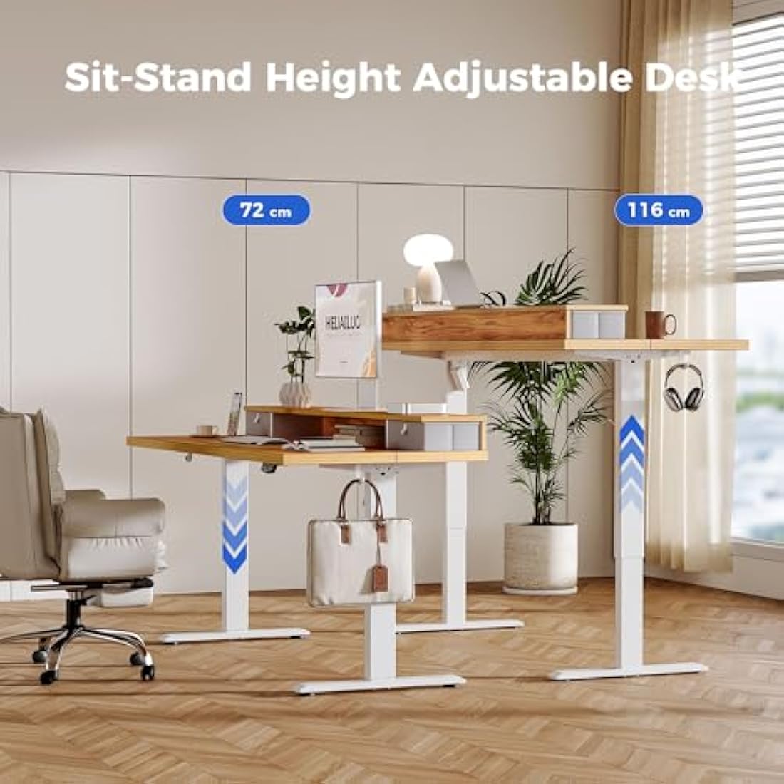 Agilestic Electric Adjustable Height Desk with 2 Drawers, 120 x 60 cm, Stable Sit-Stand Desk with Memory Control, Ergonomic Computer Desk, Light Brown