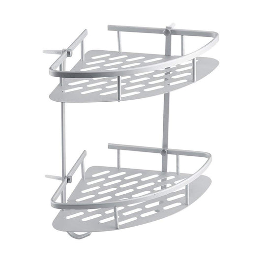 Ejoyous 2 Tier Corner Shelf, Aluminum Alloy Bathroom Corner Rack Shower Shelf Organiser, No Drill Space Saving Towel Bar Basket Caddy Organiser with