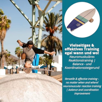 valuents Wooden Surfboard Balance Board with Roller for Neuromuscular Response Training + More: Stand