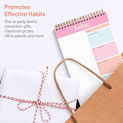 S&O Daily Planner Notepad for Productivity - 52 Page Routine Journal- Undated Writing pad and Organizer – Everyday To-Do List Action list - Coiled Regular Task Checklist- PINK