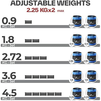 Sportneer Ankle Weights Adjustable Ankle Weights Set Wrist Strap 0.45kg - 2.25kg Each Ankle, 0.9kg - 4.5kg a Pair