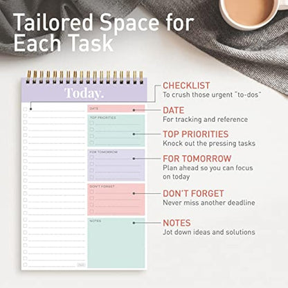 SWEETZER & ORANGE S&O Daily Planner Notepad for Productivity - 52 Page Every Day To Do Logbook- Undated Guide and Organizer - Routine work List Journal- Coiled Regular Task pad - MAUVE