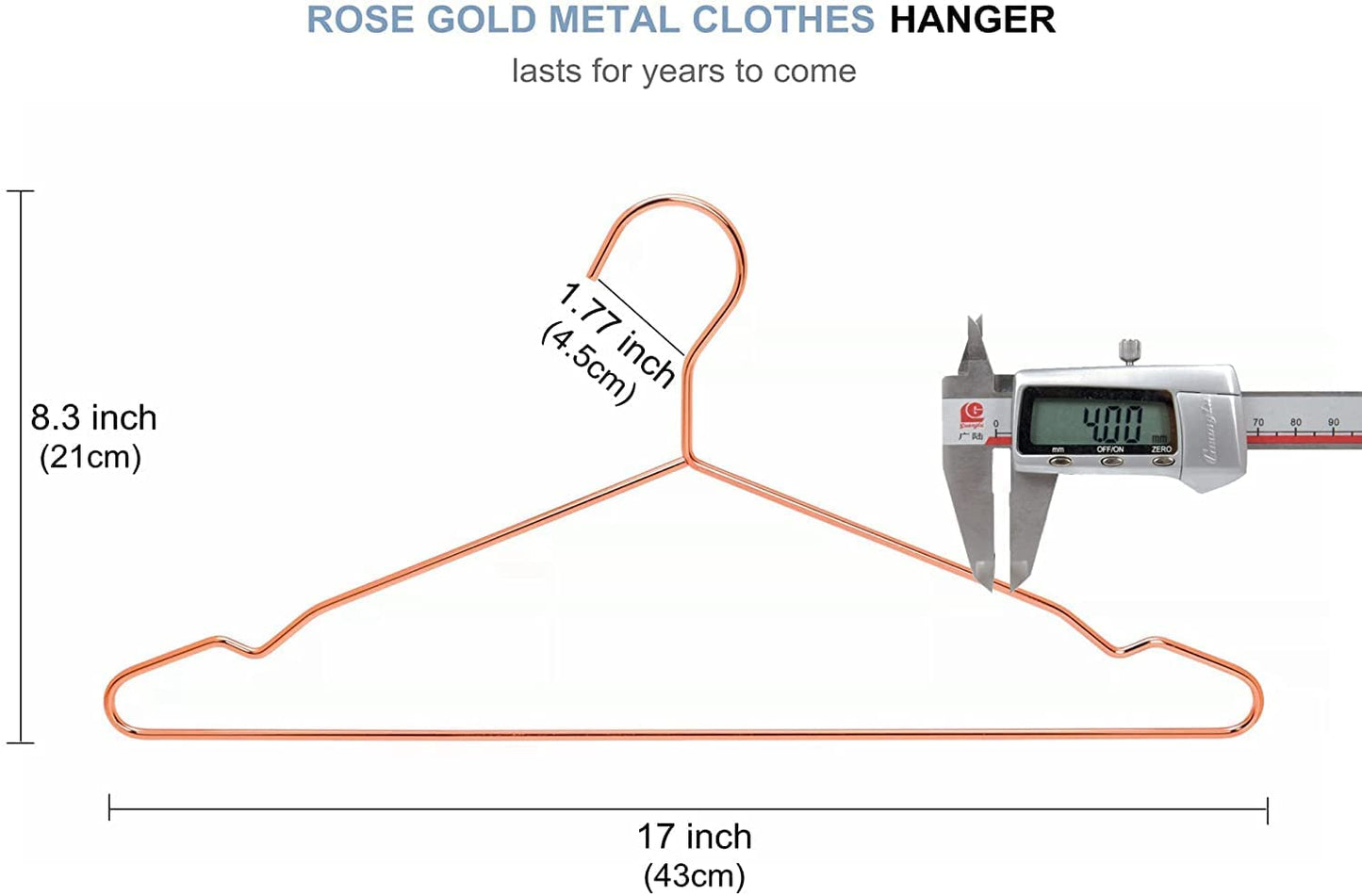 Amber Home 20pcs Shiny Metal Coat Hangers, Iron Shirt Hangers, Copper