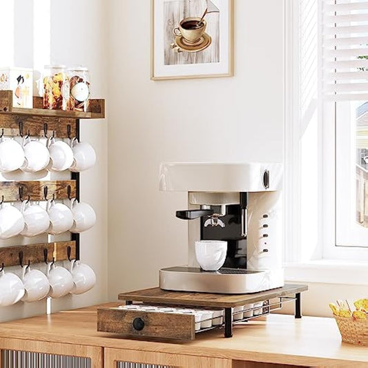 YATINEY Coffee Pod Holder, 35 Capsules Coffee Pod Drawer, Coffee Pod Storage Organizer with Sliding Mesh Basket, Wooden K Cup Holder, for Original Pod, for Kitchen, Rustic Brown XKH08BRG1