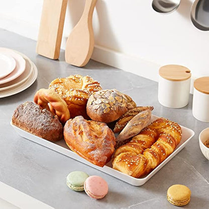 Lifewit Serving Tray Plastic for Party Supplies, 14.95" x 9.45" Platters for Serving Food, 6 pcs White Reusable Tray for Veggie, Snack, Fruit, Cookies, Desserts in Kitchen/Pantry Organization