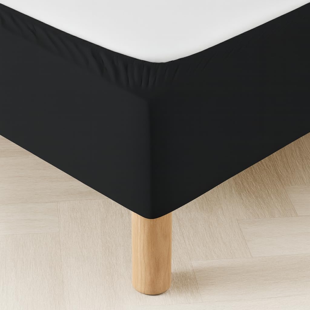 Bed Base Cover 160 x 200 cm Black – Soft and Stretchy Fabric – Impeccable Look – Easy to Install