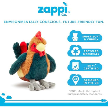 Zappi Co Cockerel Plush Toy (24 cm Length) - 100% Recycled, Eco-Friendly, Newborn Gift, Realistic Lifelike