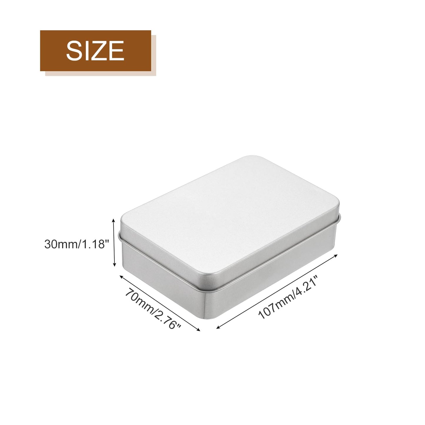 sourcing map Metal Tin Box Containers, 4.2x2.8x1.2 Inch Silver Mini Portable Metal Rectangular Empty Hinged Tins Box with Lid for Candy Tins Gift Card