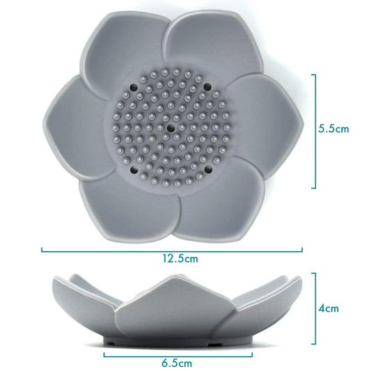 Okami Products Japanese Flower Silicone Soap Dish - Pack of 2 Soap Holder White & Grey