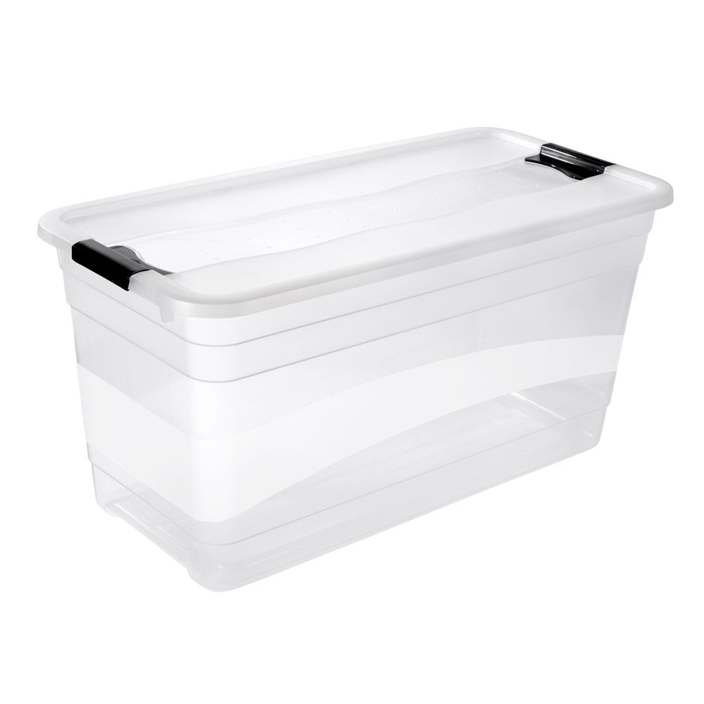 keeeper Cornelia 2 x Storage Box with Lid and Sliding Closure, 79.5 x 39.5 x 40 cm, 83 L, Transparent