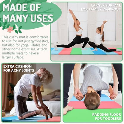 PhysKcal 5-Panel Folding Gymnastics Tumbling Mat with Carrying Handles, Thick Exercise Mat, Foldable Tumbling Mat for Kids, Padding for MMA,