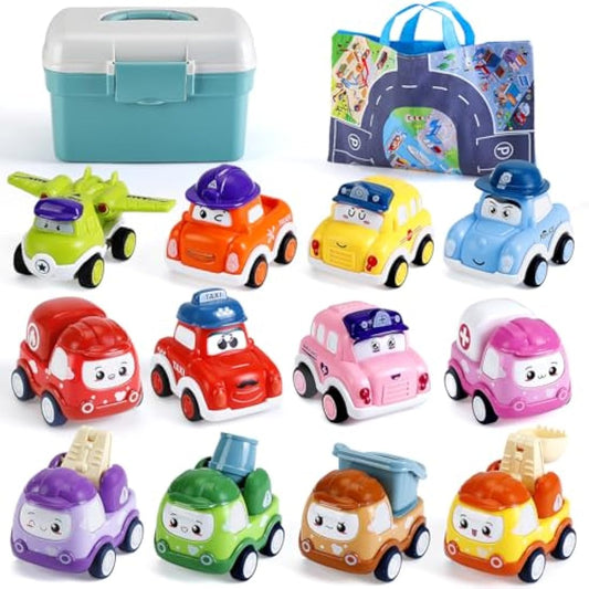 LULULIA Toys for 1 Year Old Boys Gifts, 12 Pcs Pull Back Cars Toddler Toy Cars for 1 2 Year Olds, 1st Birthday Gifts for Boys Girls, Christmas Baby Gifts Boy Toys Age 1