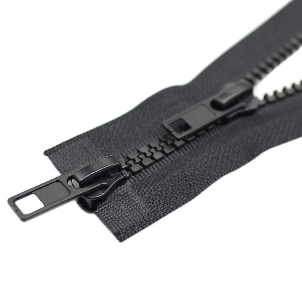 YaHoGa Pack of 2 90 cm #5 Zip Plastic 2 Way Separable Black 5 mm Zip for Coat Jackets (2 Way)