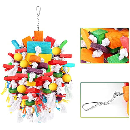 Jijizhazha Bird Chewing Toys, Multicolored Wooden Blocks, Best for African Grey Parrot, Macaws, Cockatoos & Amazon Parrots