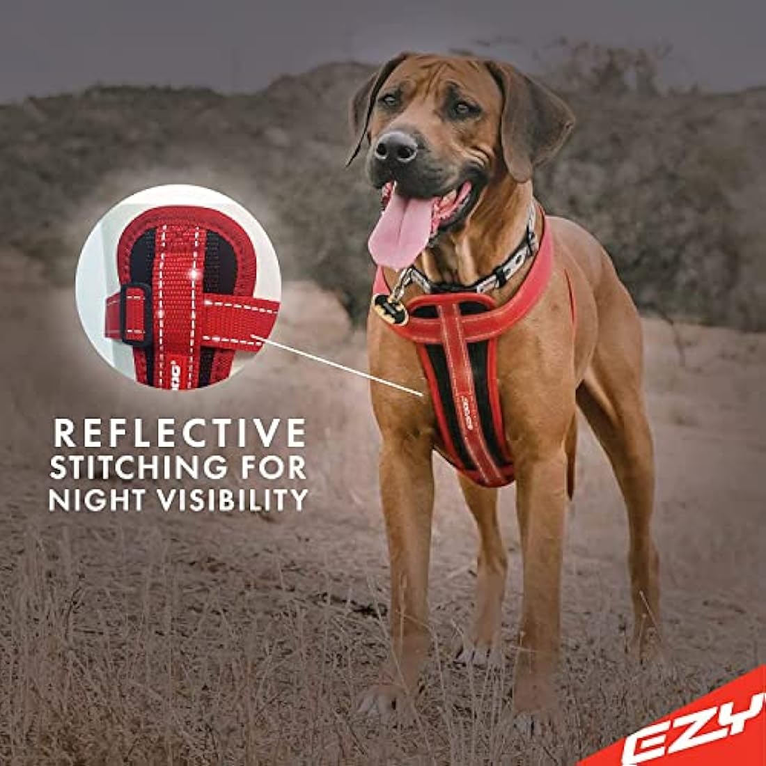 EZYDOG Classic Chest Plate Harness | Dog Harness Small, Medium, Large, K9 Dog Harness, Reflective Stitching, No Pull, Breathable (Denim)